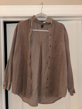 Corduroy Button-Up Shirt Jacket in Taupe